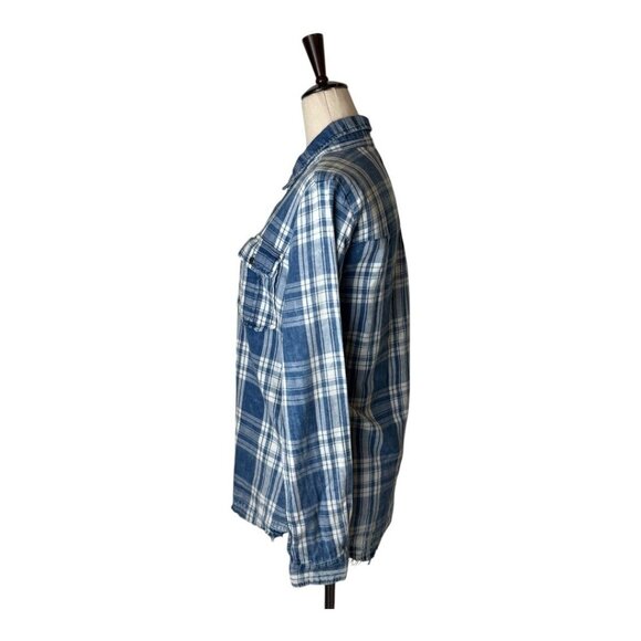 BLANKNYC Shirt‎ Women XS Blue Plaid You Oughta Know Raw Hem Button Up Western - Picture 4 of 12